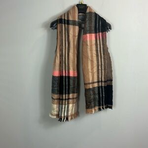 Oversized warm plaid scarf neutral colors